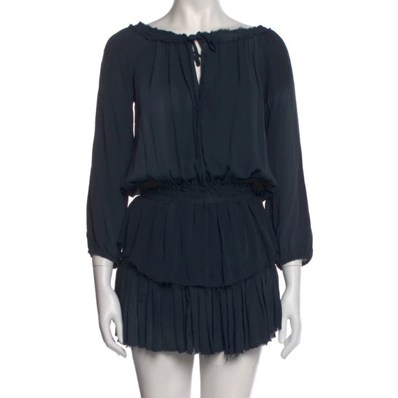 LOVESHACKFANCY navy blue mini silk dress raw hem - Picture 4 of 11